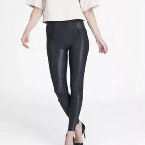 SPANX- Faux Leather Hip-Zip Leggings Black Size Small